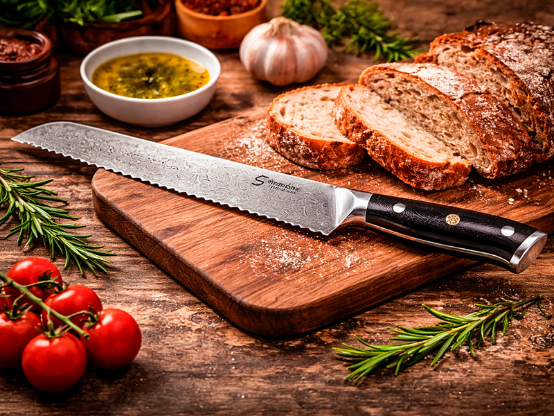 Shinto Brødkniv 20 cm i 67-lags damaskusstål med elegant design