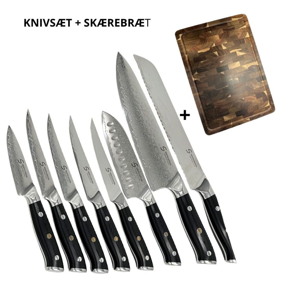 Shinto Knivsæt med 6 dele i Damaskus stål – japansk præcision og elegant design til hele køkkenet