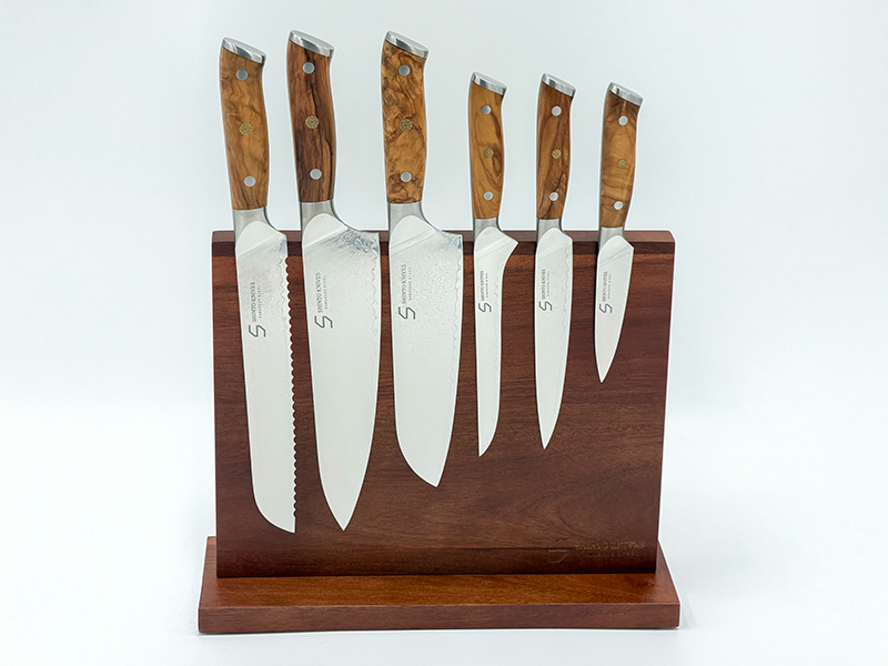 Magnetisk knivblok i karboniseret træ med dobbeltsidet magnet