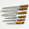 Kami knivsæt 6 dele i 67-lags japansk damaskusstål med oliventræ håndtag – skarpt, elegant og professionelt