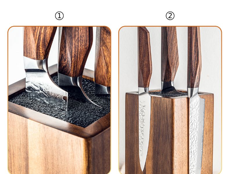 Magnetisk knivholder i akacietræ med 360° rotation og plads til op til 14 knive