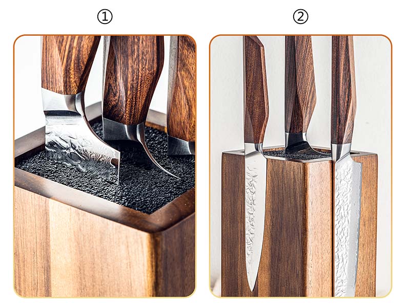 Magnetisk knivholder i akacietræ med 360° rotation og plads til op til 14 knive