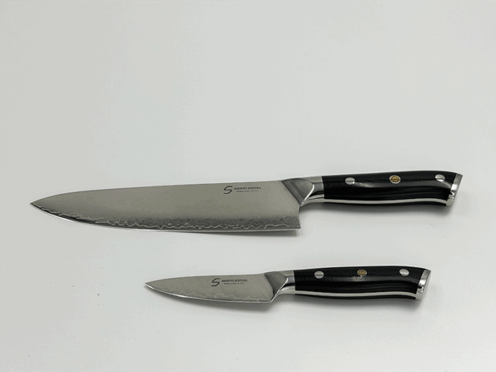 Shinto knivsæt 2 dele med kokkekniv og urtekniv i 67 lag Damaskusstål